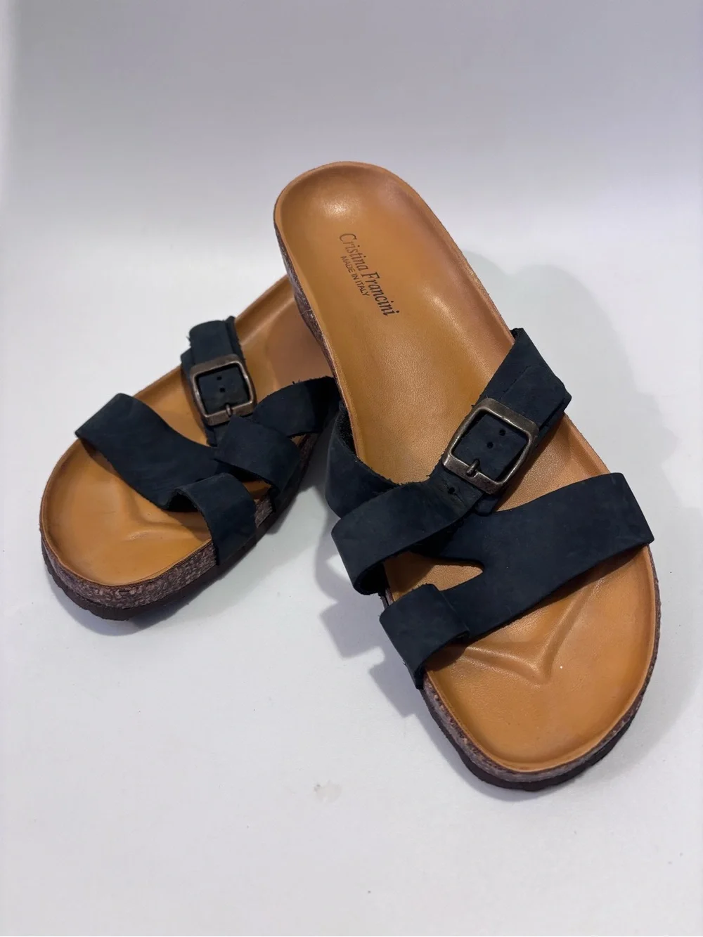 Italian Black Strappy Slide Sandals with Buckles